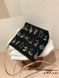 Velvet Flower Printed Tote Messenger Bag Large Capacity Handbag