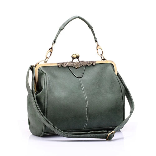 Vintage Green PU Leather Tote Bag Women Messenger Bags