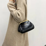 Vintage PU Leather Handbag Kiss Lock Clip Evening Clutch Retro Shoulder Bag