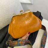 Vintage PU Leather Handbag Kiss Lock Clip Evening Clutch Retro Shoulder Bag