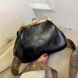 Vintage PU Leather Handbag Kiss Lock Clip Evening Clutch Retro Shoulder Bag