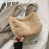 Winter Cow Print Shoulder Bag Soft Plush Handbag Female Chain Crossbody Bag
