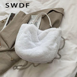 Winter Cow Print Shoulder Bag Soft Plush Handbag Female Chain Crossbody Bag