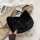 Winter Cow Print Shoulder Bag Soft Plush Handbag Female Chain Crossbody Bag
