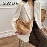 Winter Cow Print Shoulder Bag Soft Plush Handbag Female Chain Crossbody Bag