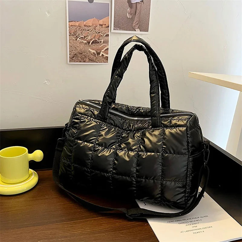 Winter Women's Shoulder Messenger Bags Down Fabric Female Padded Tote Bag Ladies