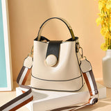 Colorful Strap Bucket Bag PU Leather Shoulder Crossbody Messenger Bag