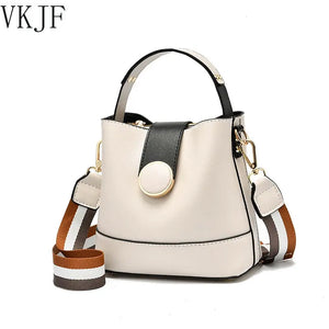 Colorful Strap Bucket Bag PU Leather Shoulder Crossbody Messenger Bag