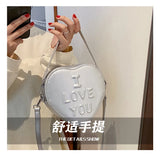 Heart Shaped Shoulder Bags Silver Printed Letters Cross Body Bags