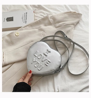 Heart Shaped Shoulder Bags Silver Printed Letters Cross Body Bags