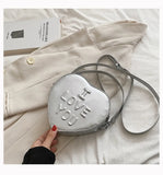 Heart Shaped Shoulder Bags Silver Printed Letters Cross Body Bags