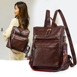 Retro PU Leather Backpack Large Capacity Travel Bag