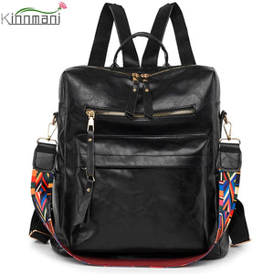 Retro PU Leather Backpack Large Capacity Travel Bag