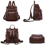 Retro PU Leather Backpack Large Capacity Travel Bag