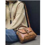Vintage Messenger Bag Women Crossbody Rivet Handbag Motorcycle Bag