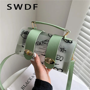 Women Transparent Graffiti Shoulder Bag PVC Messenger Handbag Crossbody Purse