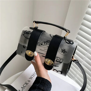 Women Transparent Graffiti Shoulder Bag PVC Messenger Handbag Crossbody Purse