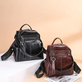Women's PU Leather Backpack Shoulder Bag Multifunctional School Retro Y41