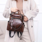 Women's PU Leather Backpack Shoulder Bag Multifunctional School Retro Y41