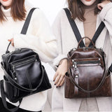 Women's PU Leather Backpack Shoulder Bag Multifunctional School Retro Y41