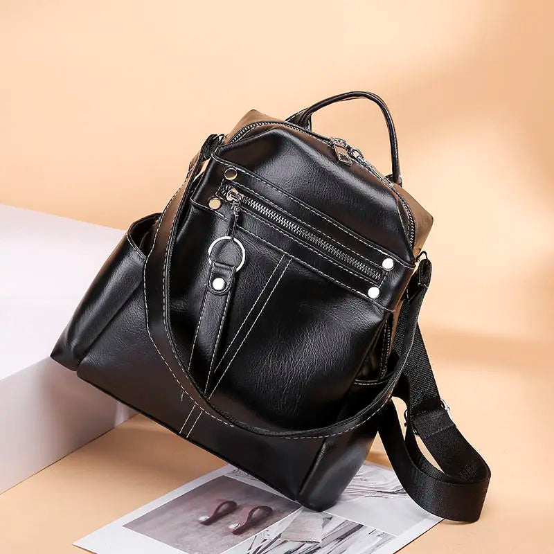 Women's PU Leather Backpack Shoulder Bag Multifunctional School Retro Y41