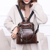 Women's PU Leather Backpack Shoulder Bag Multifunctional School Retro Y41