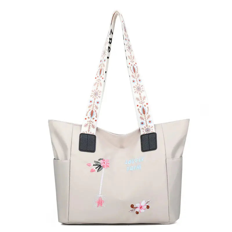 Embroidery Totes Bags Large Capacity Waterproof Oxford Cloth Hand Shopping Bags