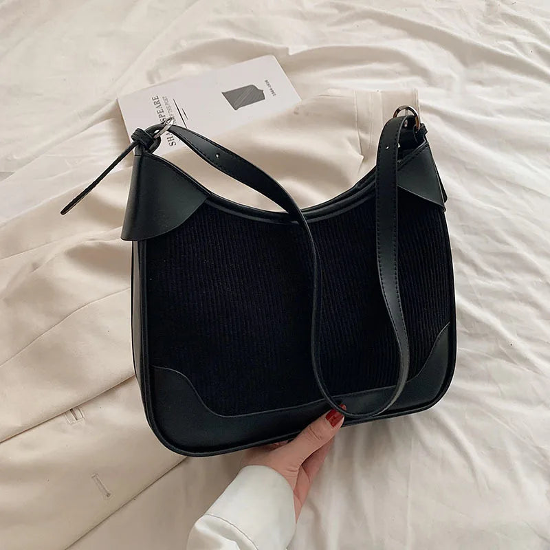Women's Retro Corduroy Shoulder Bag Casual Handbag