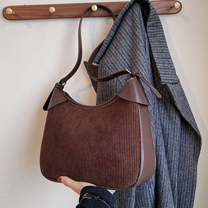 Women's Retro Corduroy Shoulder Bag Casual Handbag