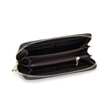 Rhomboid Quilted Zip Leather Long Clutch Bag with Wrist Strap