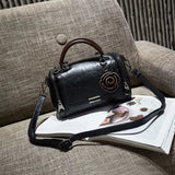 Flowers Pendant Boston Bags for Women PU Crossbody Bag