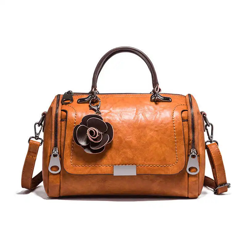 Flowers Pendant Boston Bags for Women PU Crossbody Bag