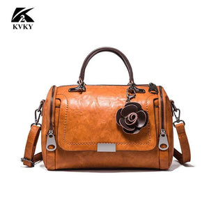 Flowers Pendant Boston Bags for Women PU Crossbody Bag