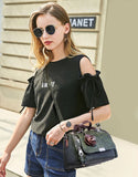 Flowers Pendant Boston Bags for Women PU Crossbody Bag