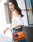 Flowers Pendant Boston Bags for Women PU Crossbody Bag