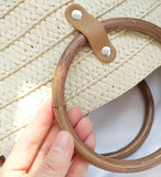 Straw Woven Bucket Bag with Ring Handle for Women