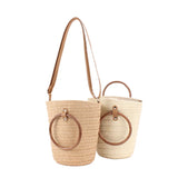 Straw Woven Bucket Bag with Ring Handle for Women