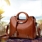 Women Oil Wax Leather Handbags High Shoulder Bags