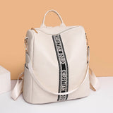 PU Ladies Strap Shoulder Bag Large Travel Backpack Letters Backpack