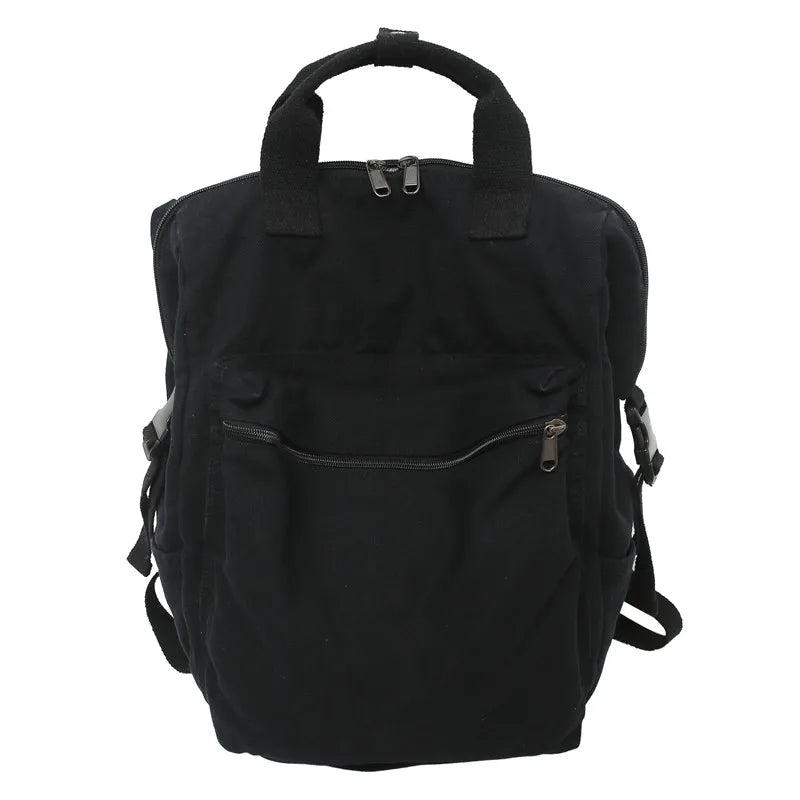 Double Zipper Canvas Backpack High Capacity School Shoulder Bags