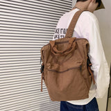 Double Zipper Canvas Backpack High Capacity School Shoulder Bags