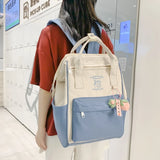 Patchwork Nylon Backpack for Women Men Girls Boys Large School Bag