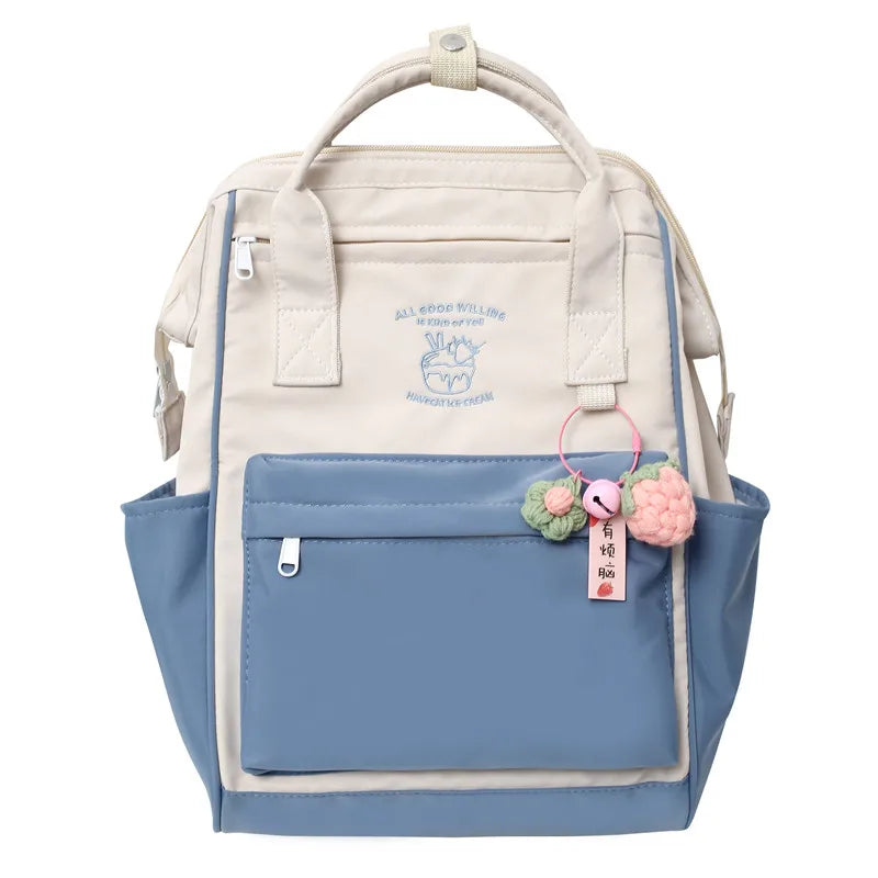 Patchwork Nylon Backpack for Women Men Girls Boys Large School Bag