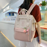 Patchwork Nylon Backpack for Women Men Girls Boys Large School Bag