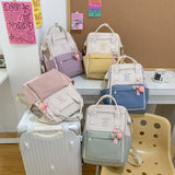 Patchwork Nylon Backpack for Women Men Girls Boys Large School Bag