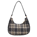 Plaid Canvas Women's Totes Crescent Shoulder Bag Zipper Handbags