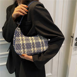 Plaid Canvas Women's Totes Crescent Shoulder Bag Zipper Handbags