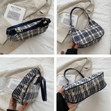 Plaid Canvas Women's Totes Crescent Shoulder Bag Zipper Handbags