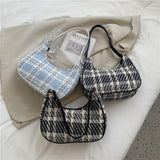 Plaid Canvas Women's Totes Crescent Shoulder Bag Zipper Handbags