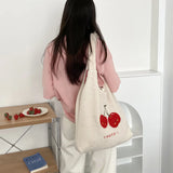 Embroidered Cherry Letter Tote Bag Shoulder Handbag